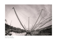 Artistic photograph of the Port of Genoa, fish-eye lens with copper and black tones, A5-sized fine art print for modern decor